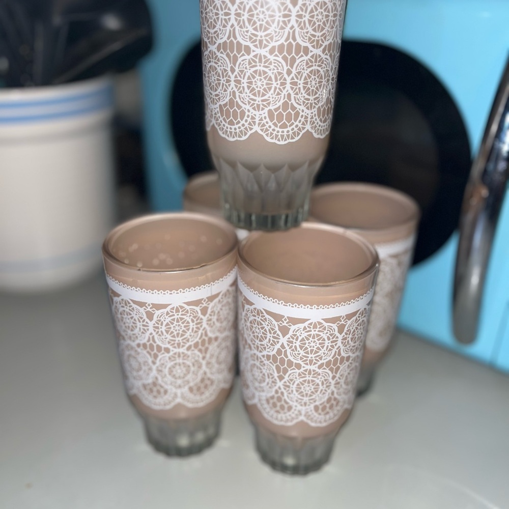 Elegant Lace Patterned Glass Tumblers - Set of 5